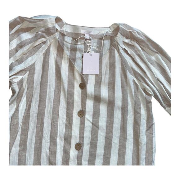 LC Lauren Conrad Knot-Sleeve Button-Front beige white striped Linen top NWT - Picture 9 of 9